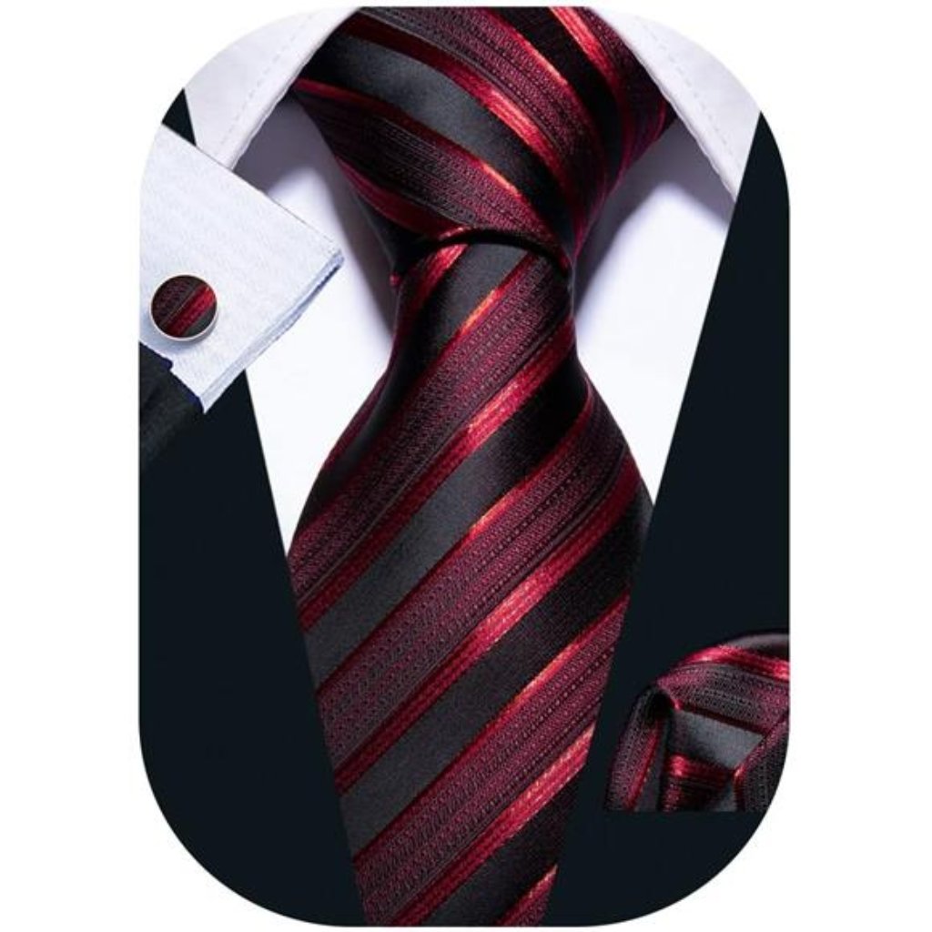 Stripe Men Ties Set Classic Woven Necktie With Handkerchief Cufflinks Formal